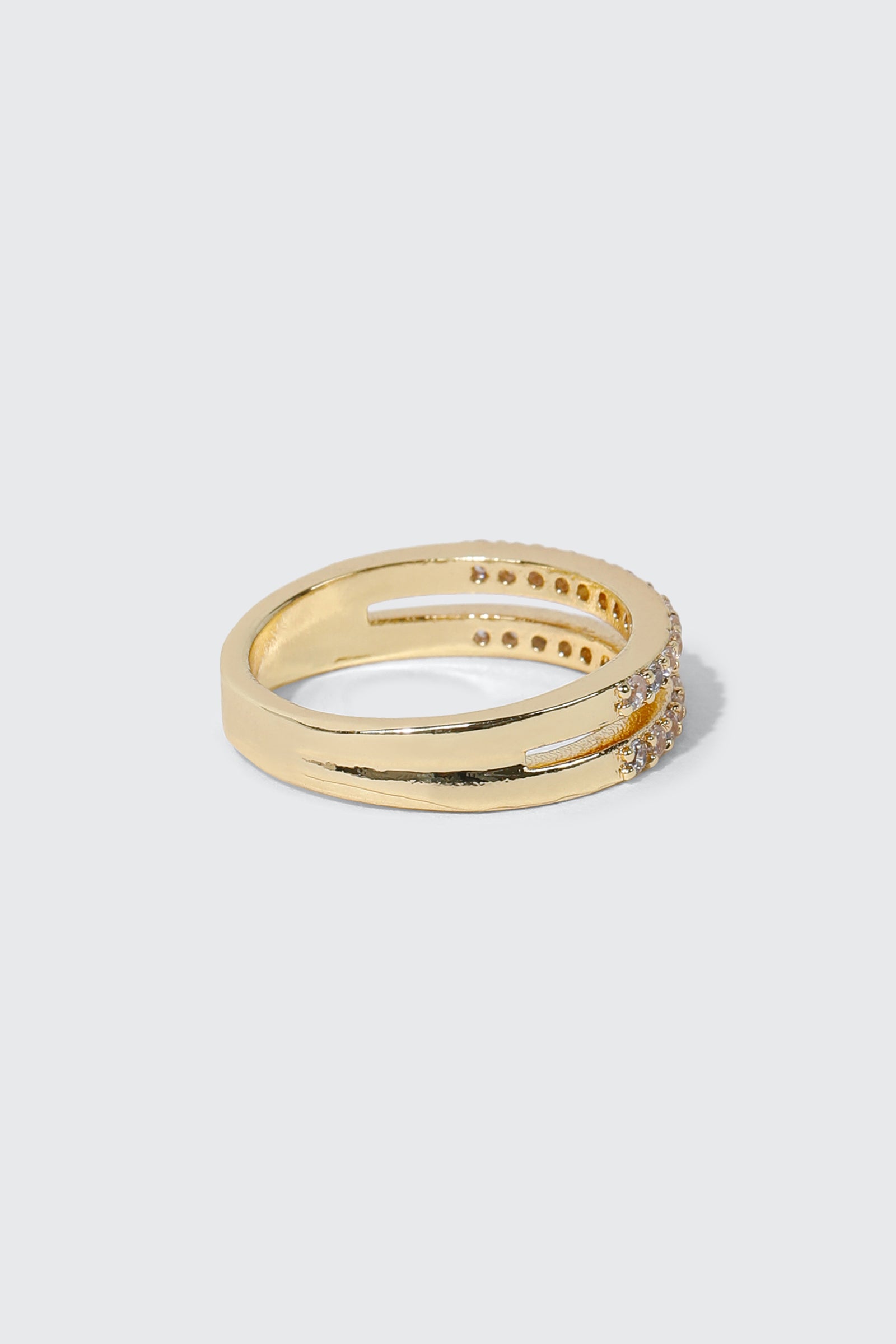 14K Gold Plated Double Row CZ Ring