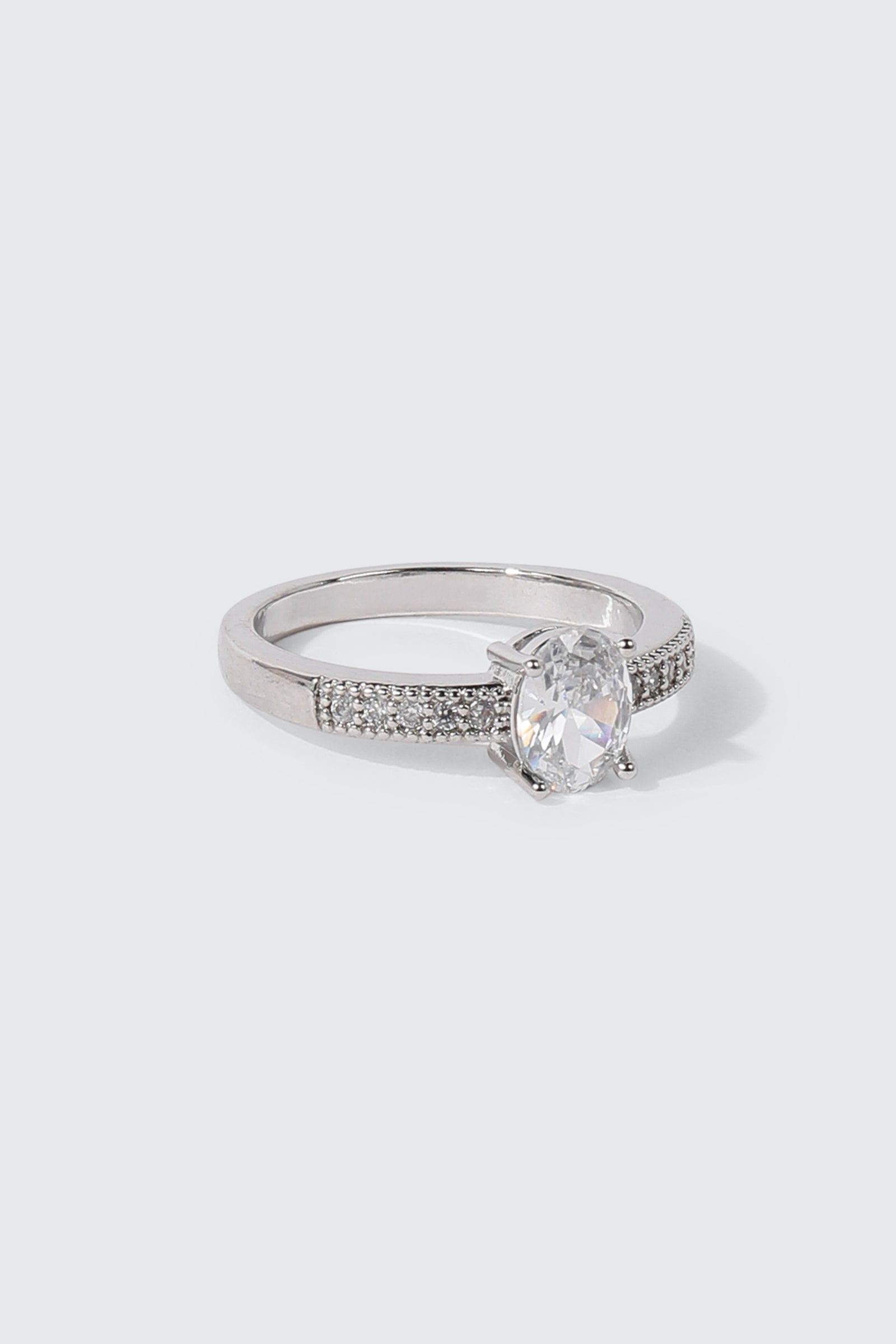 14K White Gold Plated Oval Ring