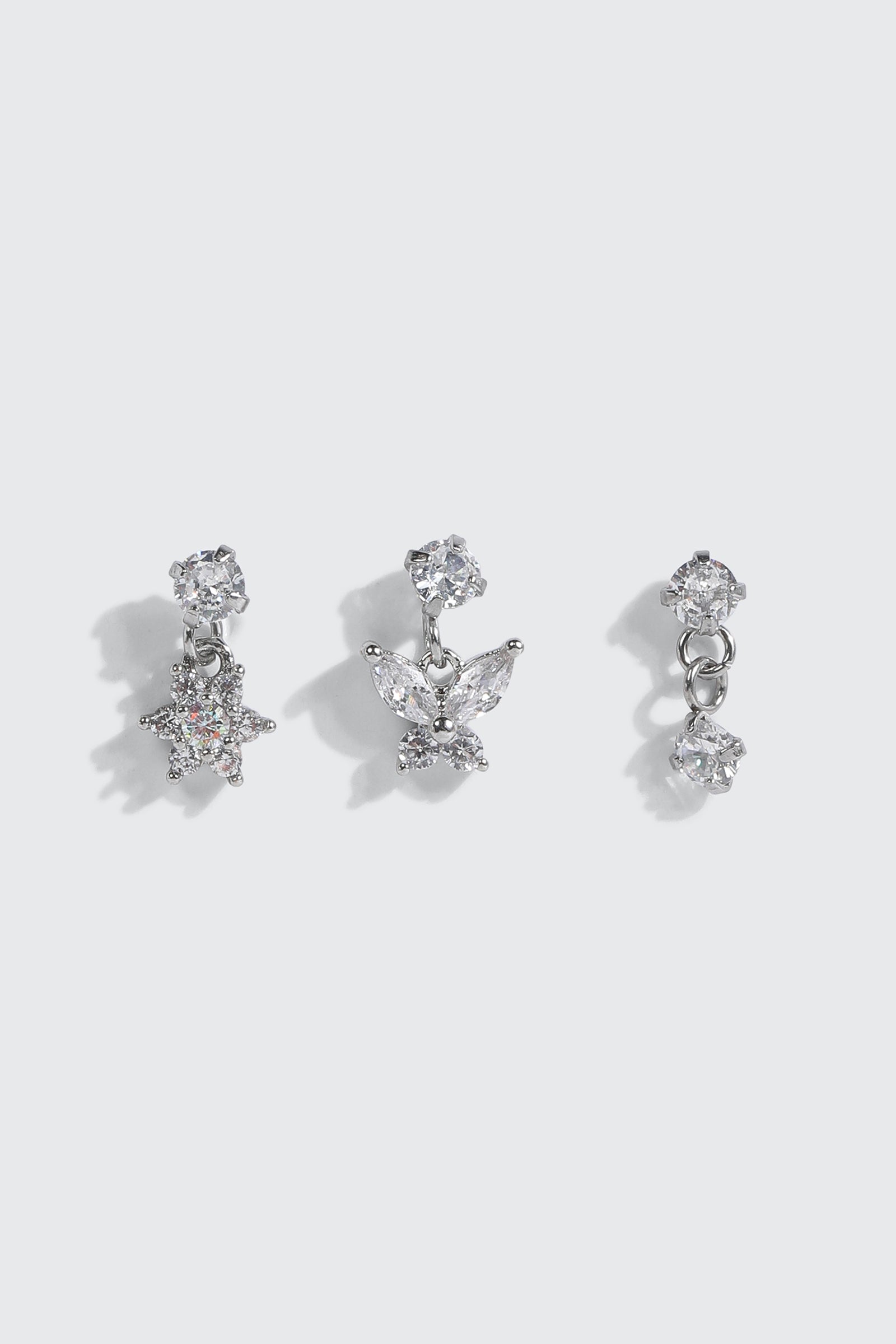 3 Pack Stainless Steel Dangle Nose Studs