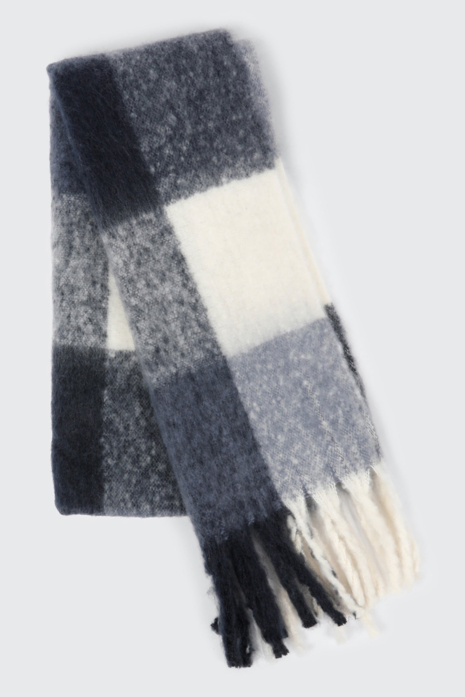 Brushed Check Scarf with Tassels