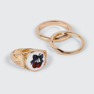 Cherry Bow Ring Set