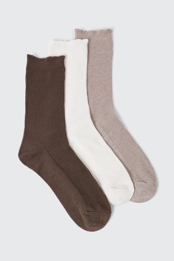 3-Pack Ruffled Edge Crew Socks
