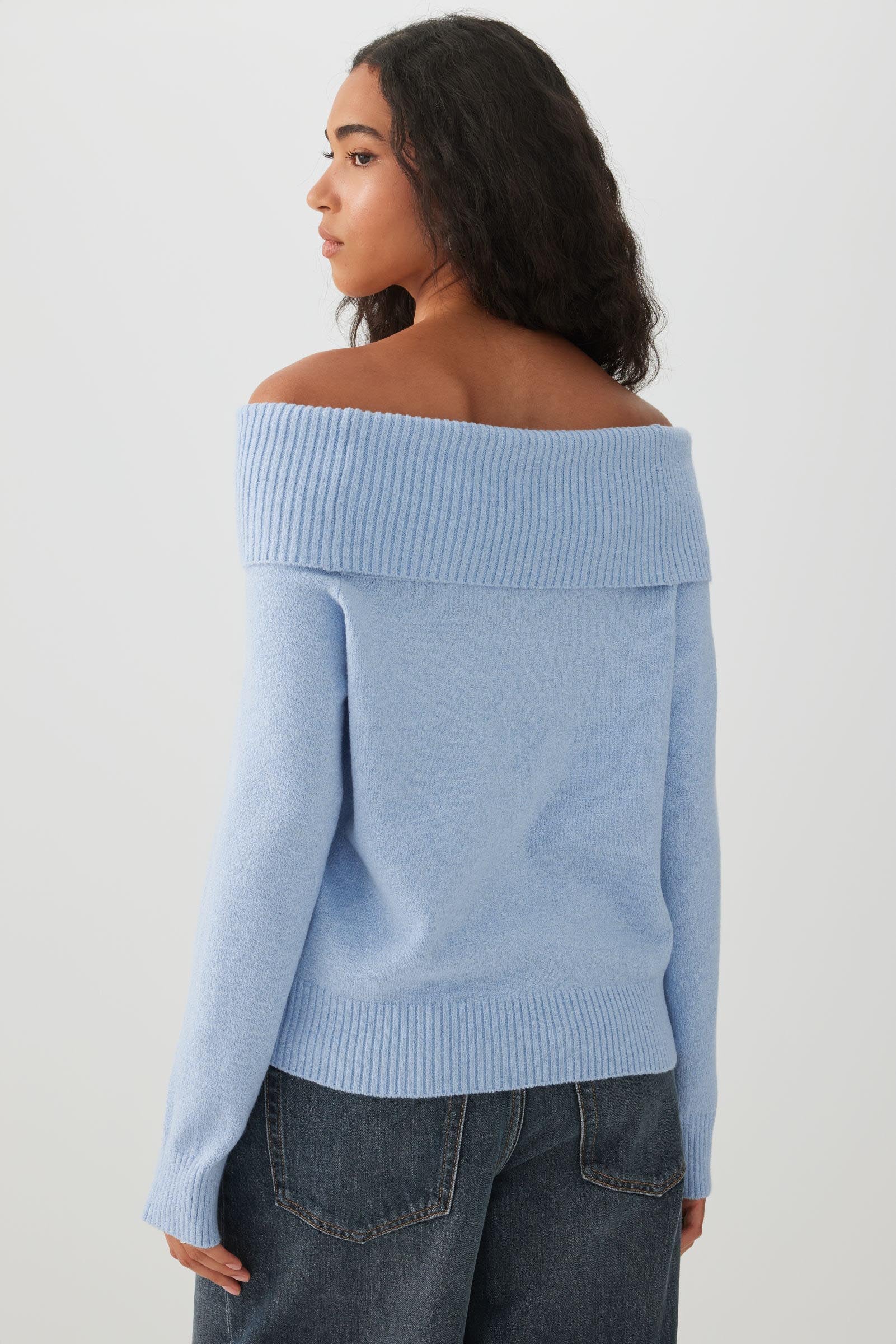 MODERAKNIT™ Off Shoulder Foldover Sweater
