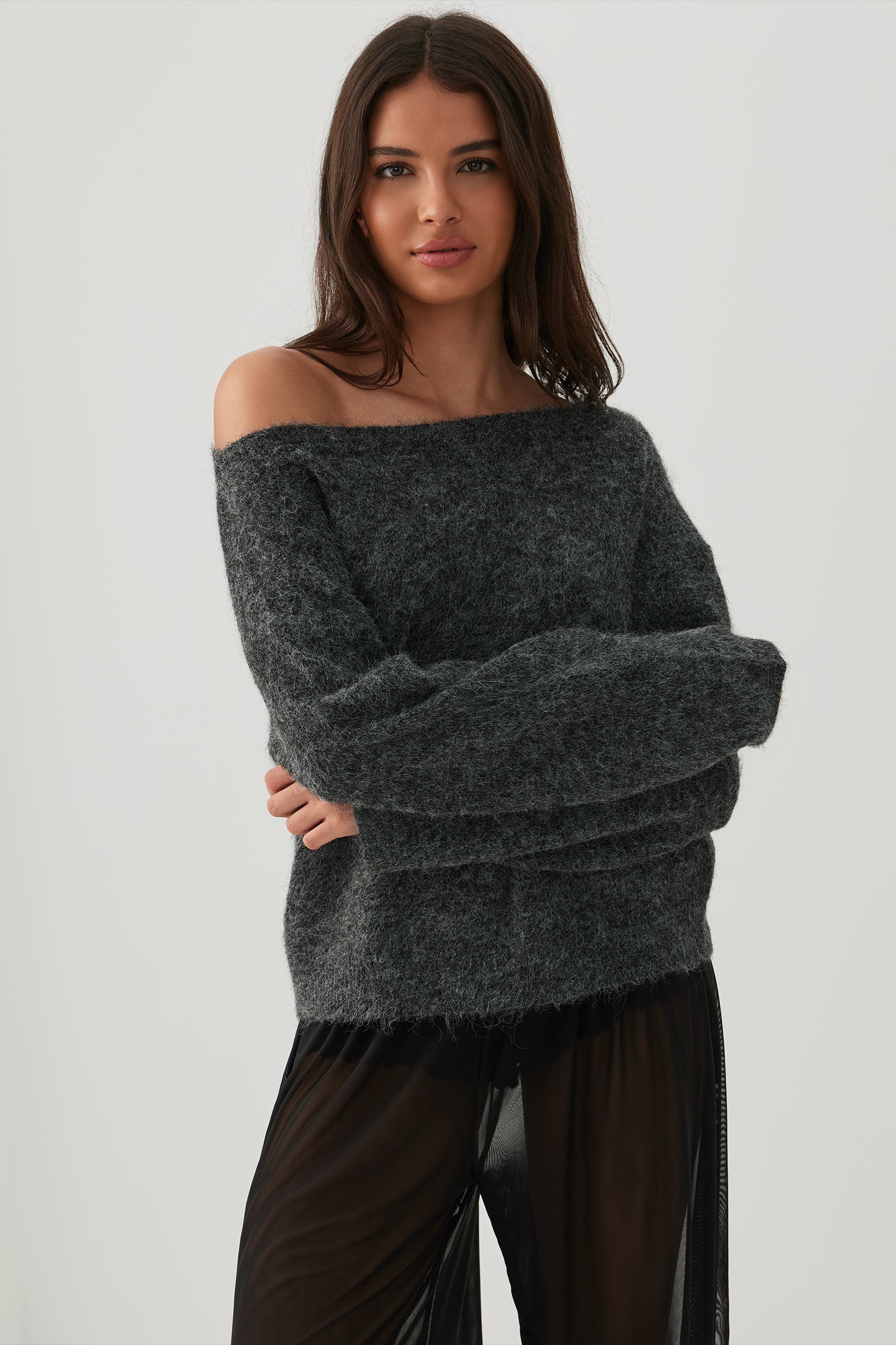 Oversized Wool Blend Off Shoulder Sweater