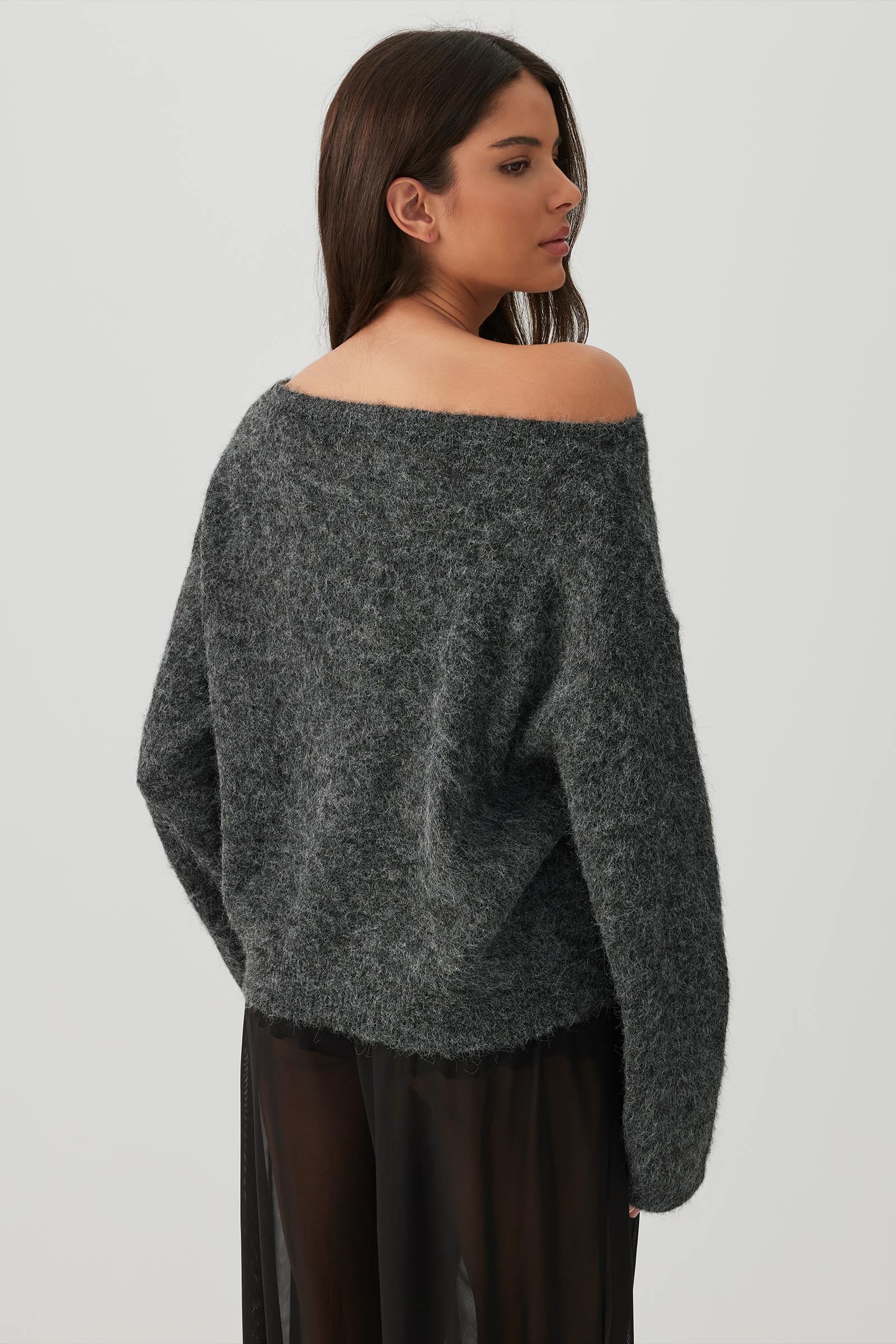 Oversized Wool Blend Off Shoulder Sweater