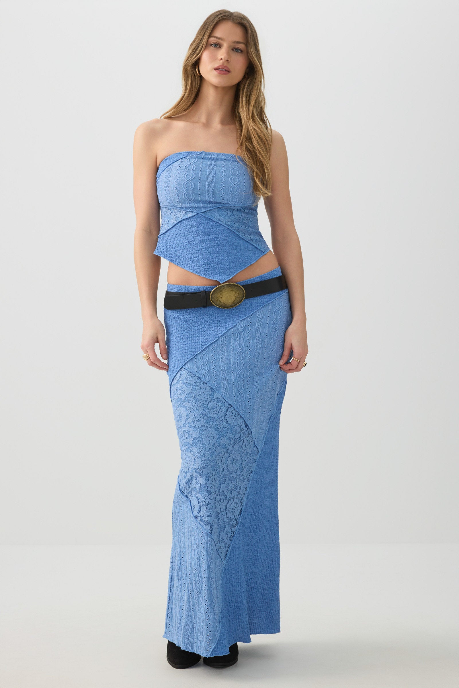 Patchwork Knit Lace Maxi Skirt
