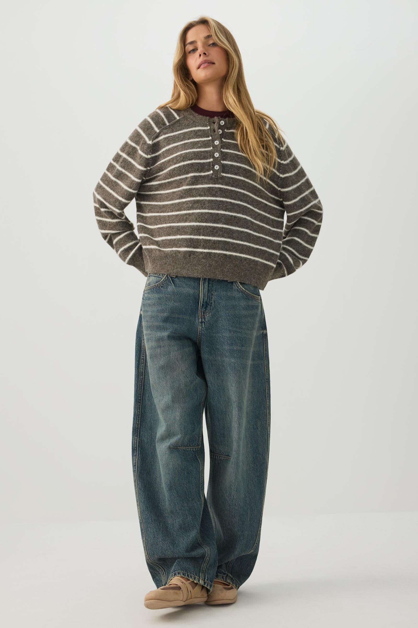 Striped Button Neck Sweater