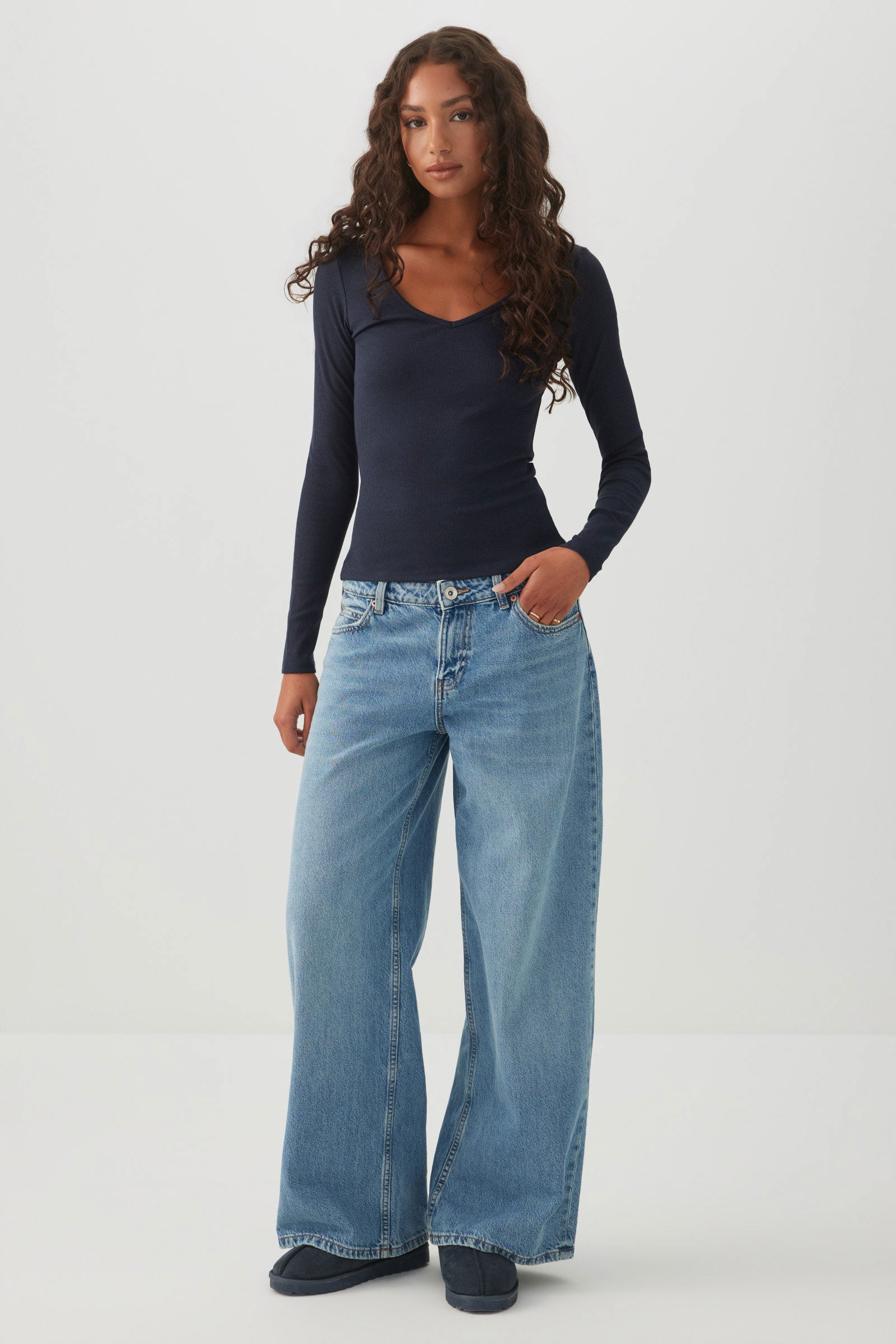 BASICORE™ Rib V Neck Top