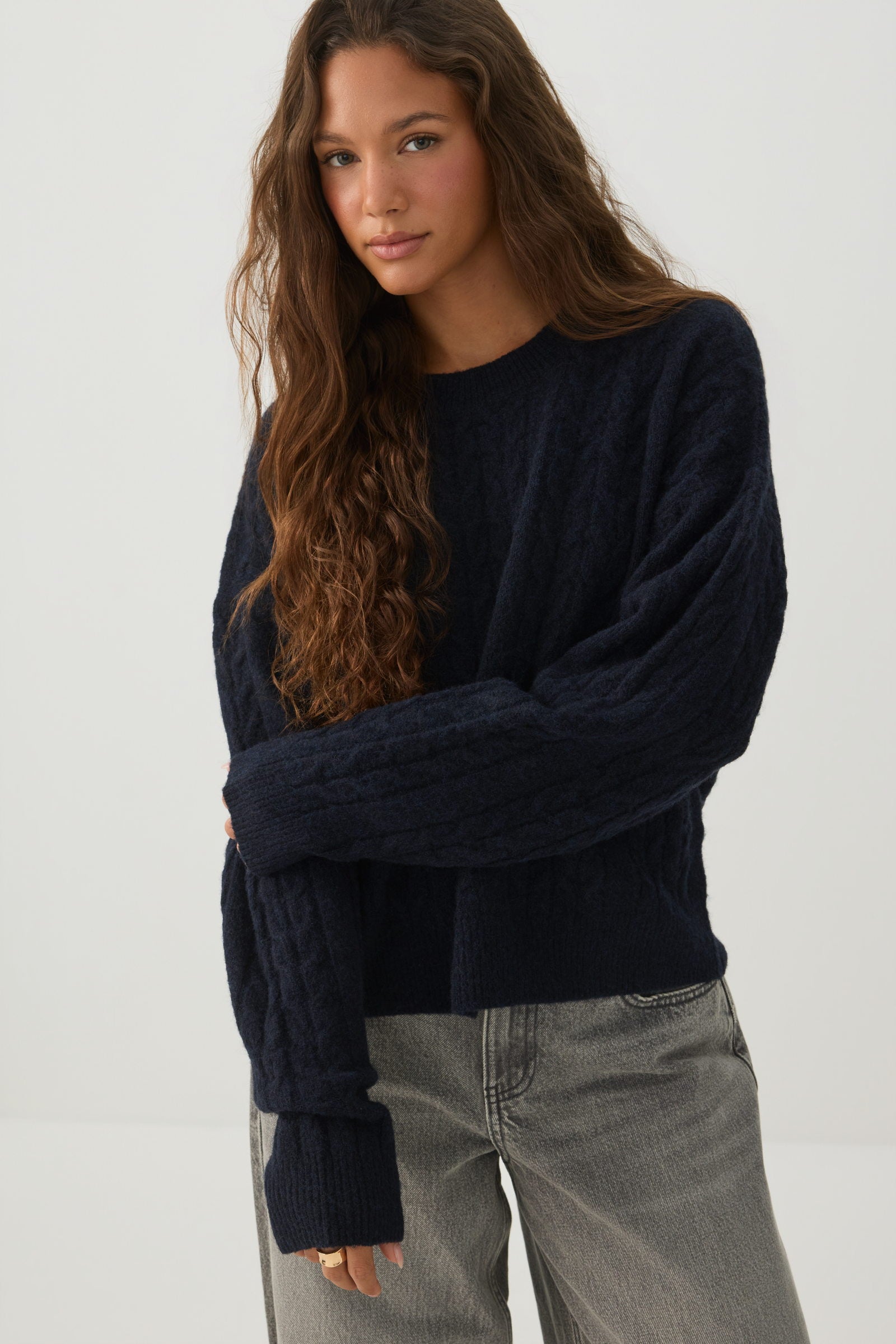 Cable Knit Wool Blend Sweater