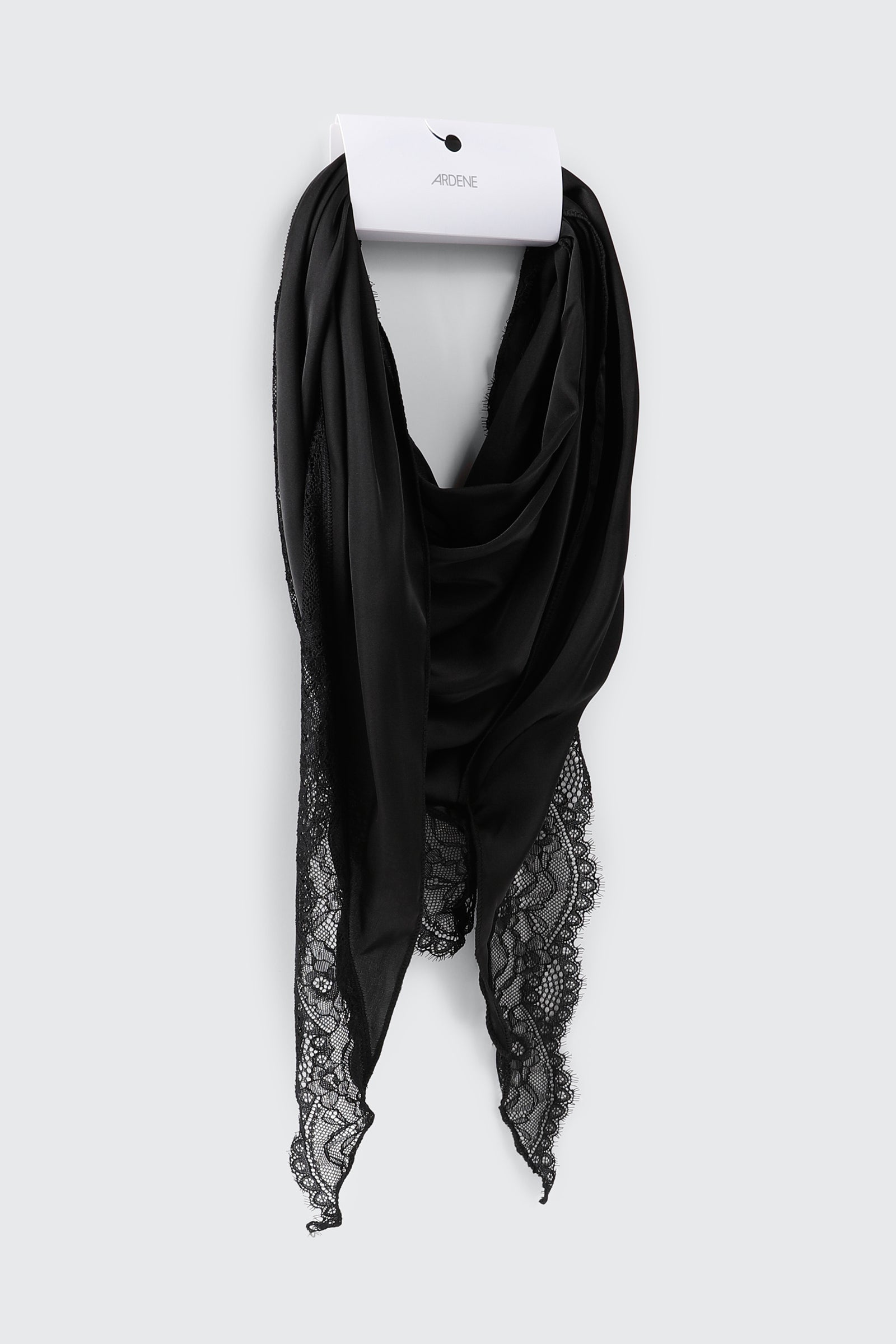 Triangular Satin Scarf with Lace Trim
