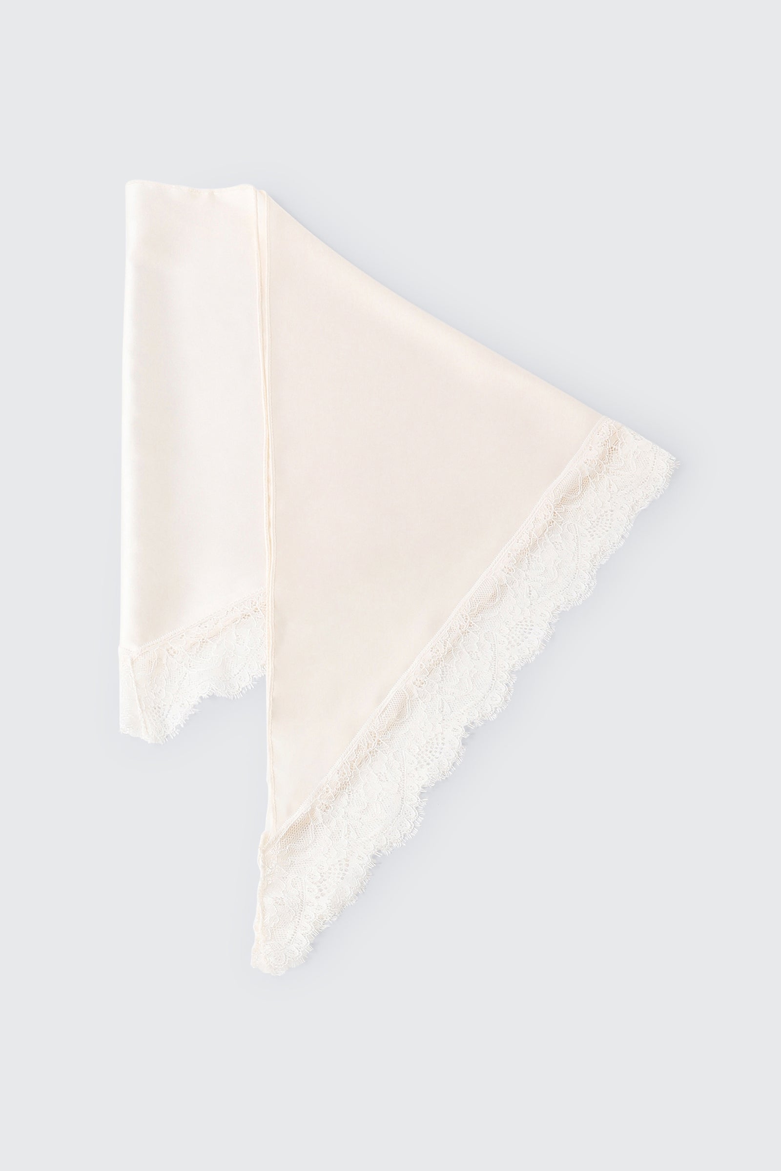 Triangular Satin Scarf with Lace Trim
