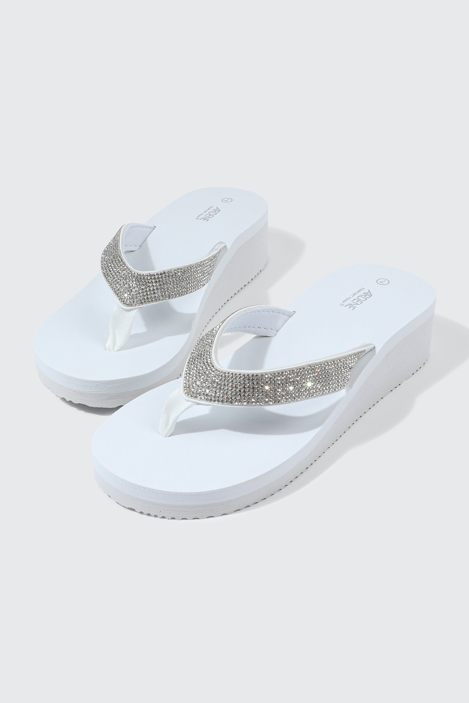 Rhinestone Platform Wedge Flip Flops