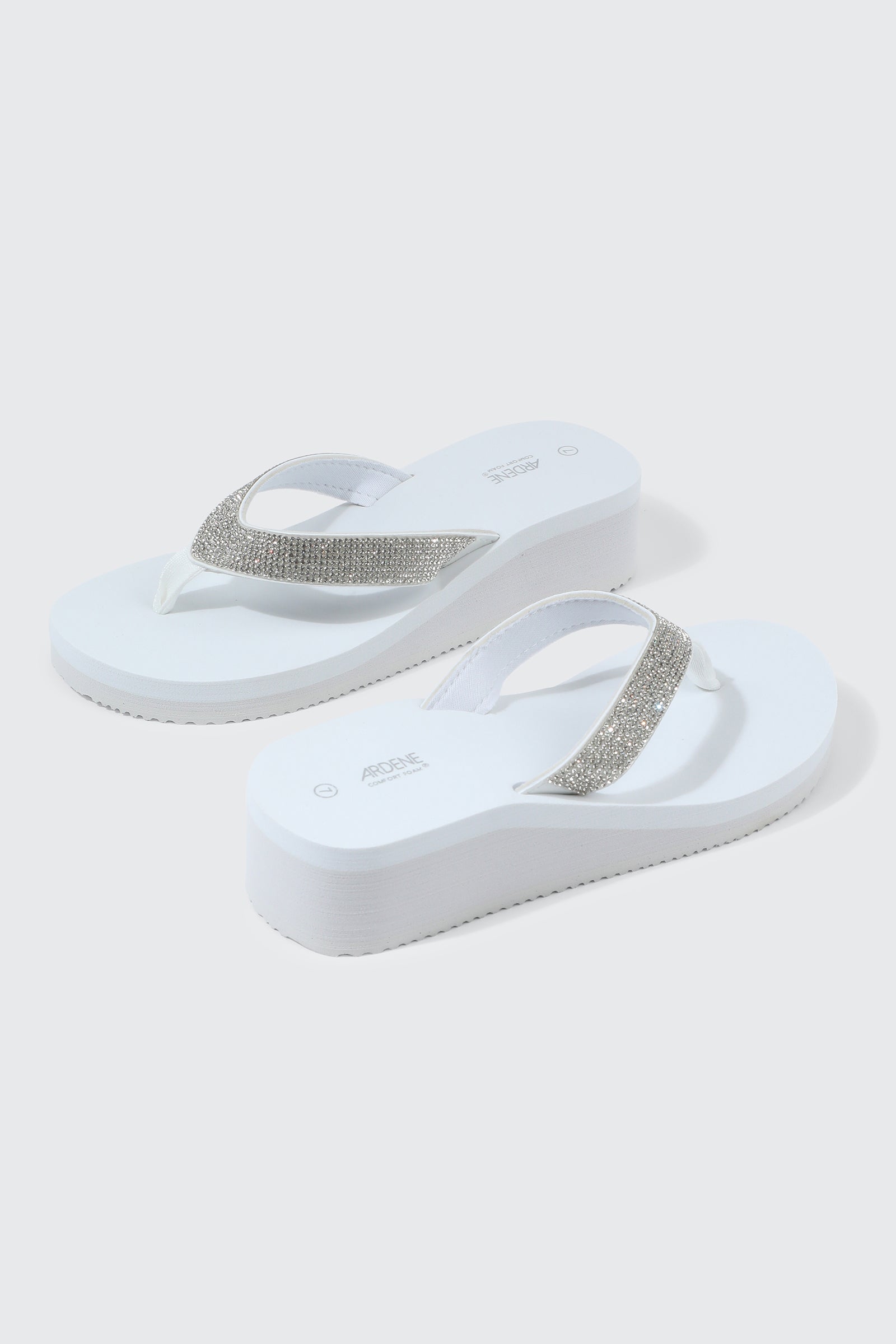 Rhinestone Platform Wedge Flip Flops