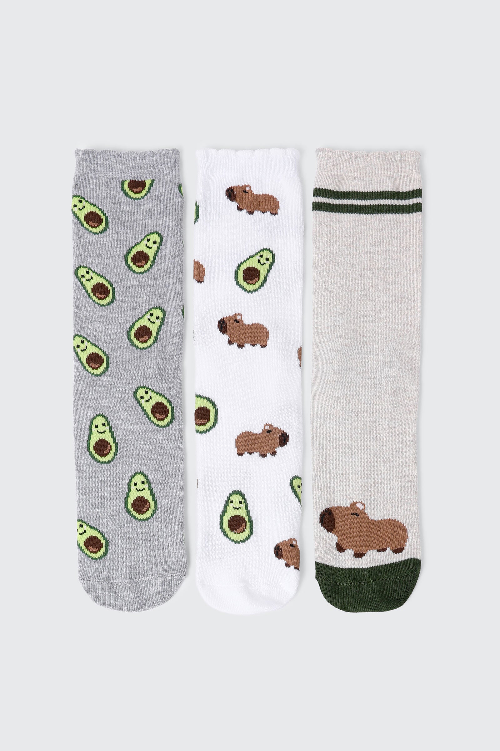 3-Pack Capybara & Avocado Crew Socks