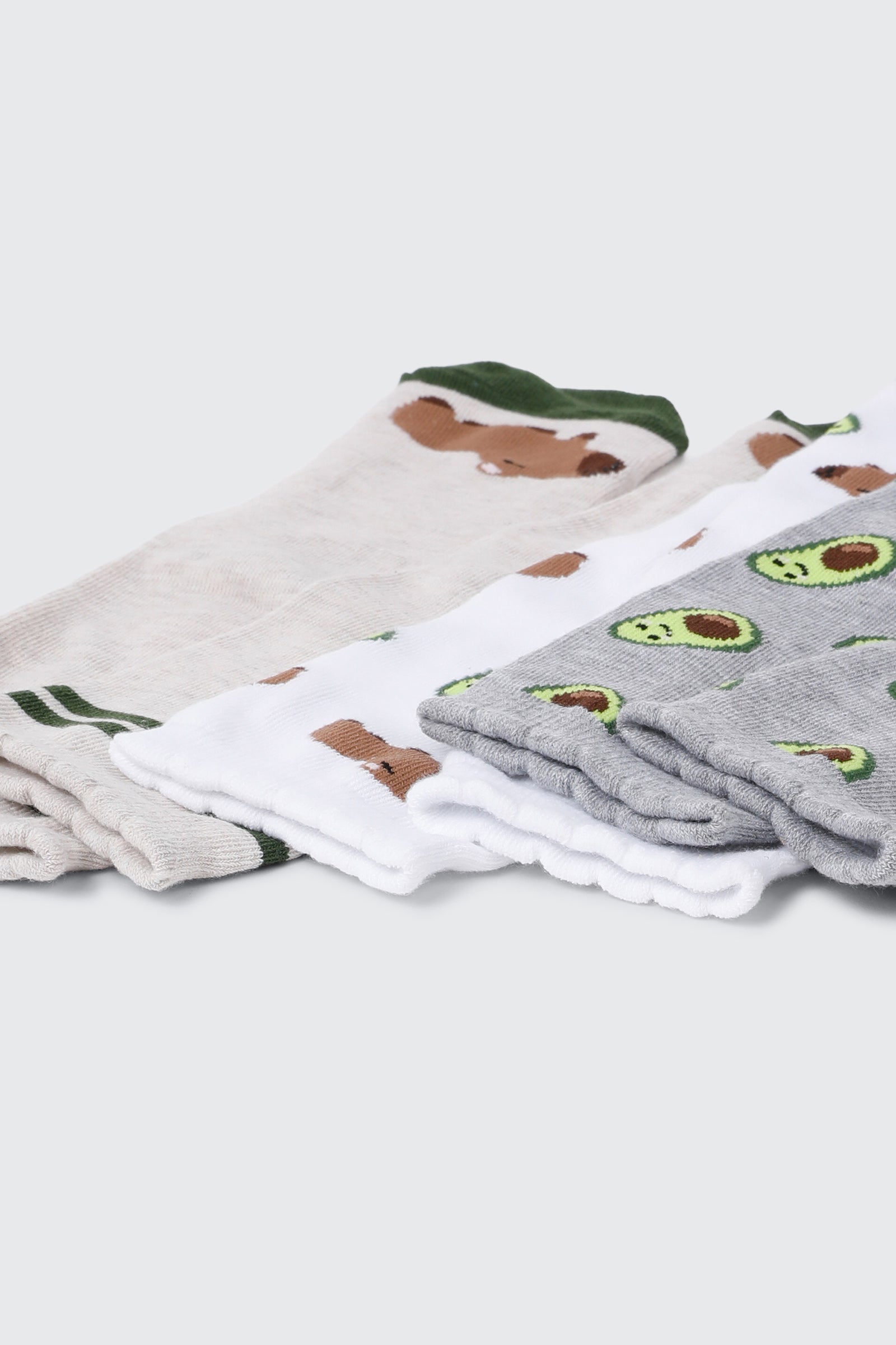 3-Pack Capybara & Avocado Crew Socks