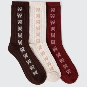 Bow Cable Crew Socks